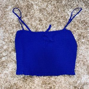 WILFRED SCRUNCHY BLUE SPAGHETTI STRAP CROP TOP WITH BOW DETAIL